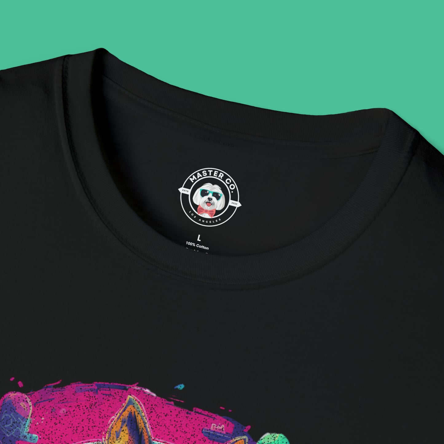 Canine cyborgs - black tshirt mock-up Closeup
