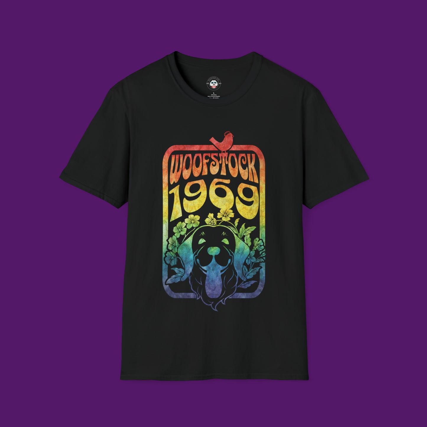 Woofstock 1969 black tshirt featuring dog mock-up