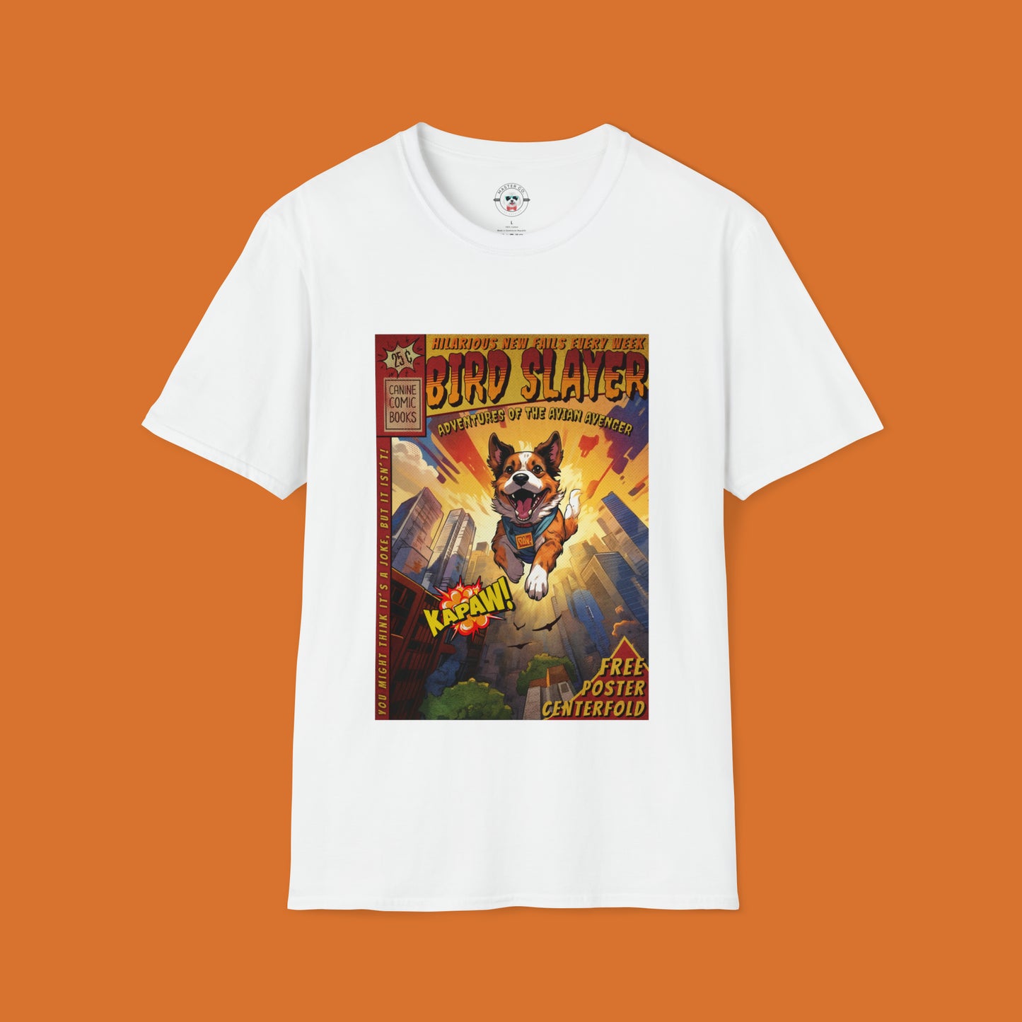 Dog super hero Comic book cover white tshirt mockup