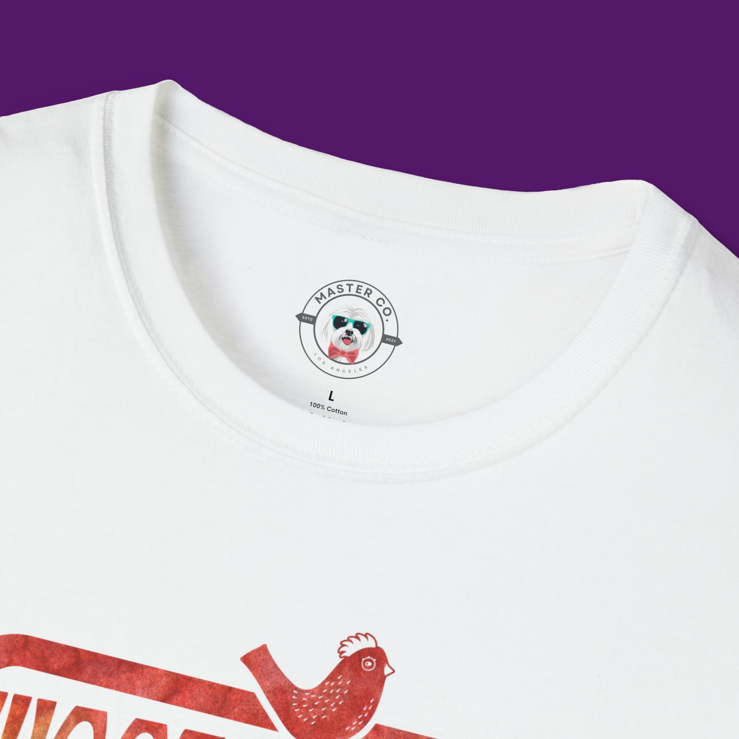 Woofstock 1969 white tshirt featuring dog mock-up Closeup