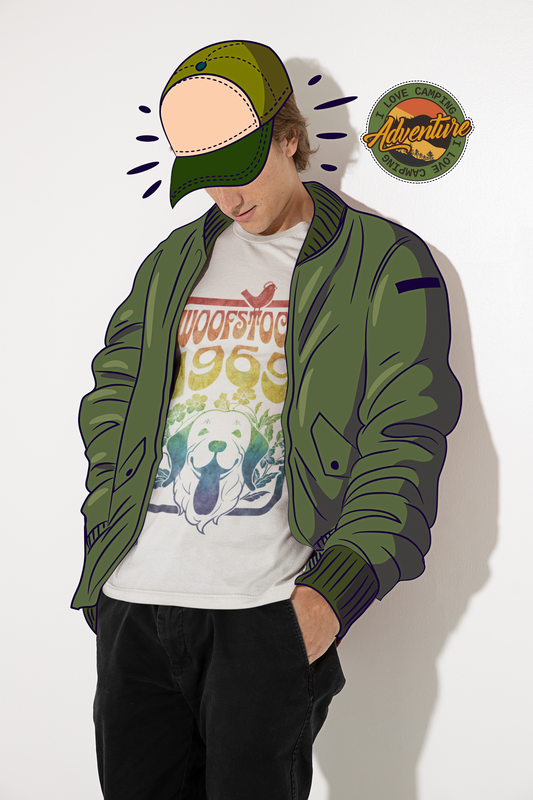 Woofstock 1969 white tshirt featuring dog mock-up