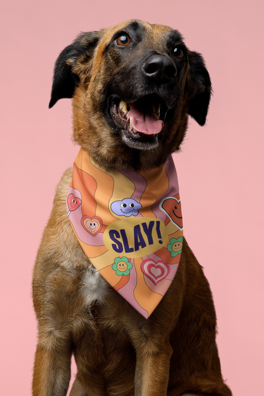 Slay dog bandana smiling dog