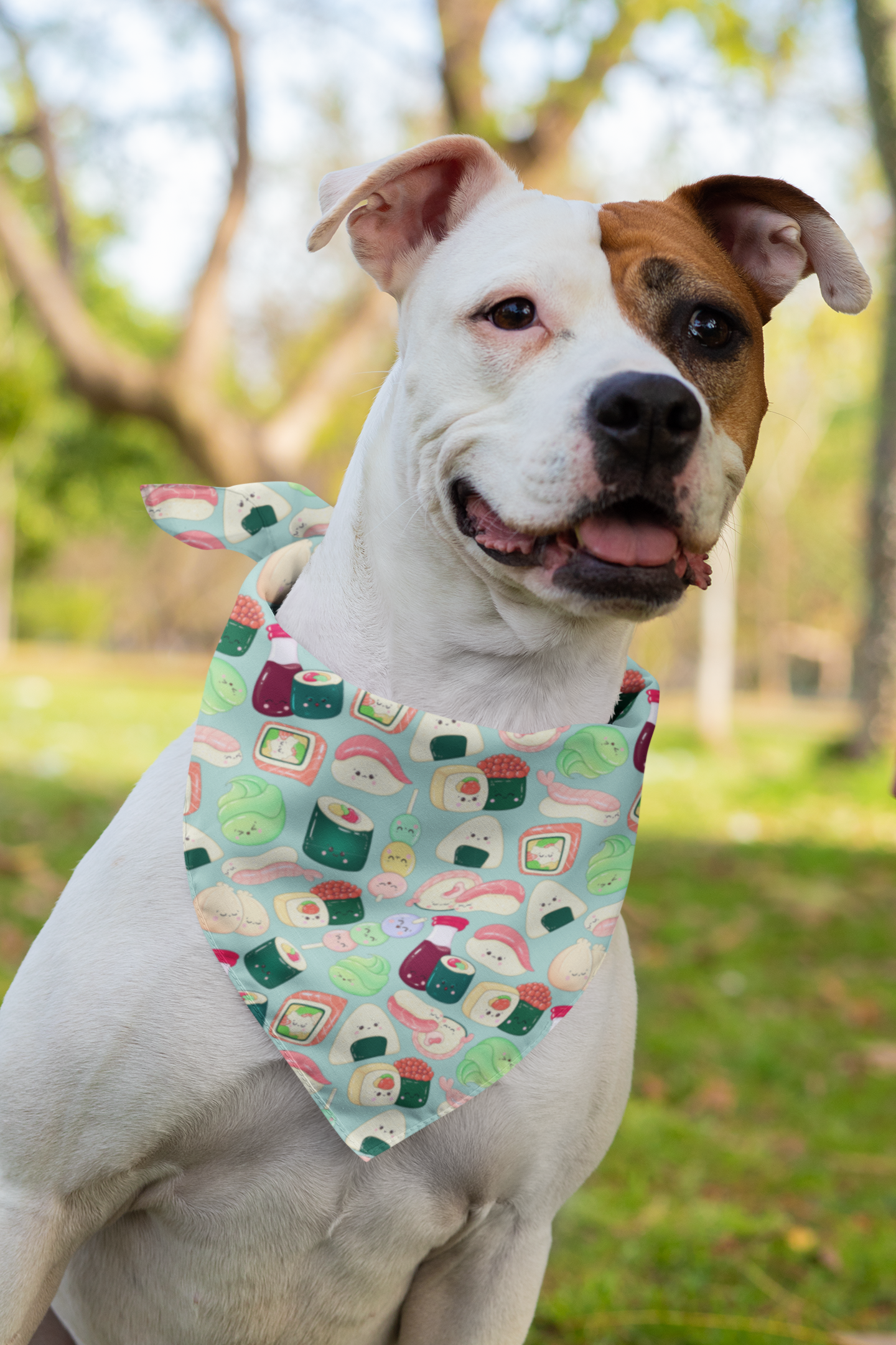 Kawaii sushi dog bandana white dog