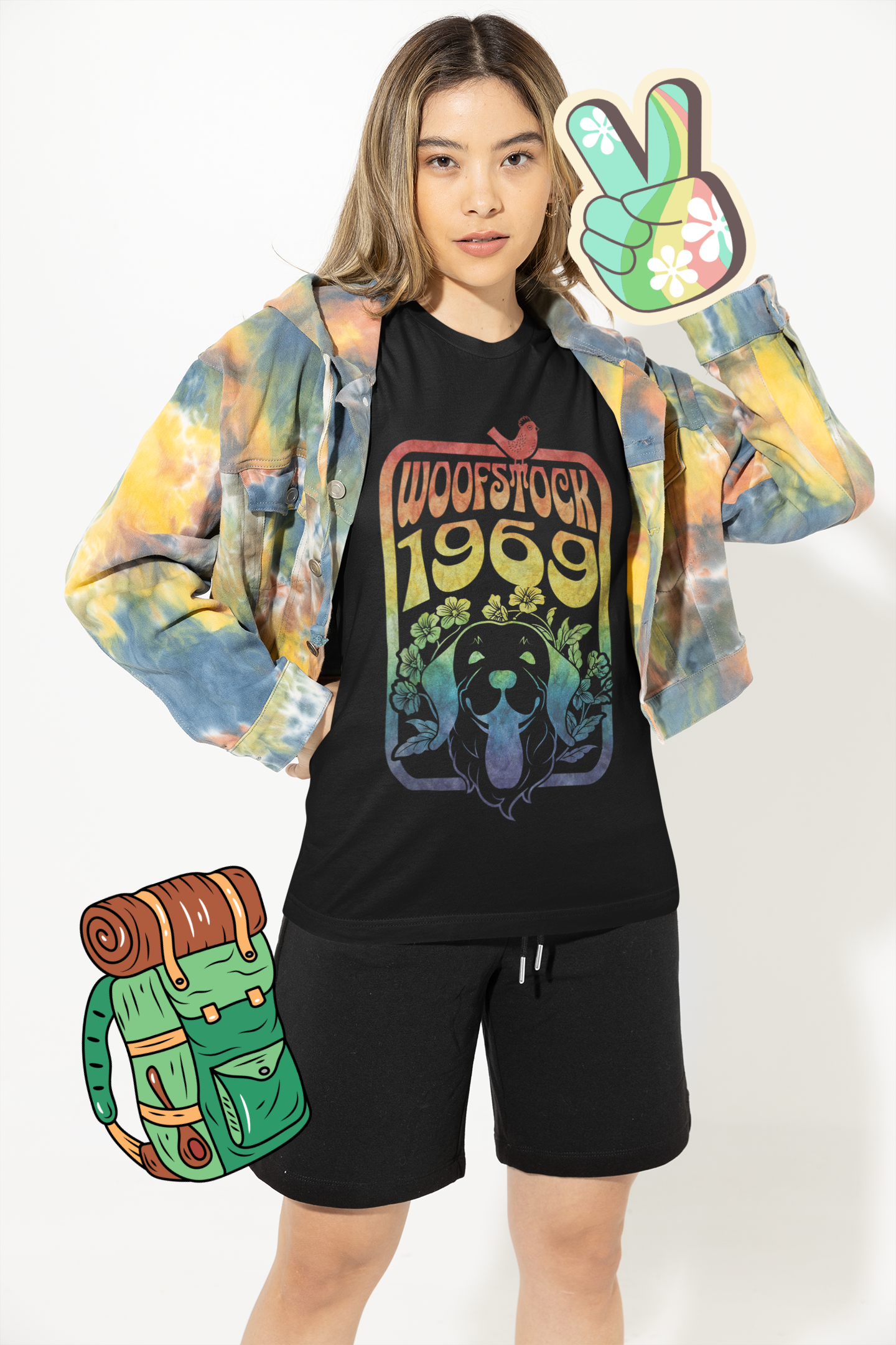 Woofstock 1969 black tshirt featuring dog mock-up