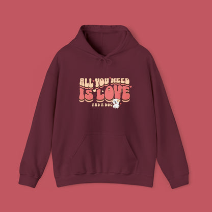 All you need is love and a dog - dog lovers maroon hoodie mockup 