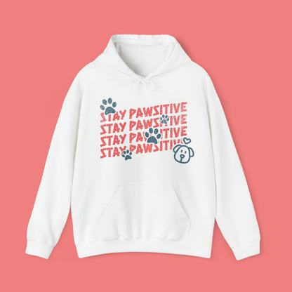 Stay pawsitive white unisex dog lovers white hoodie 