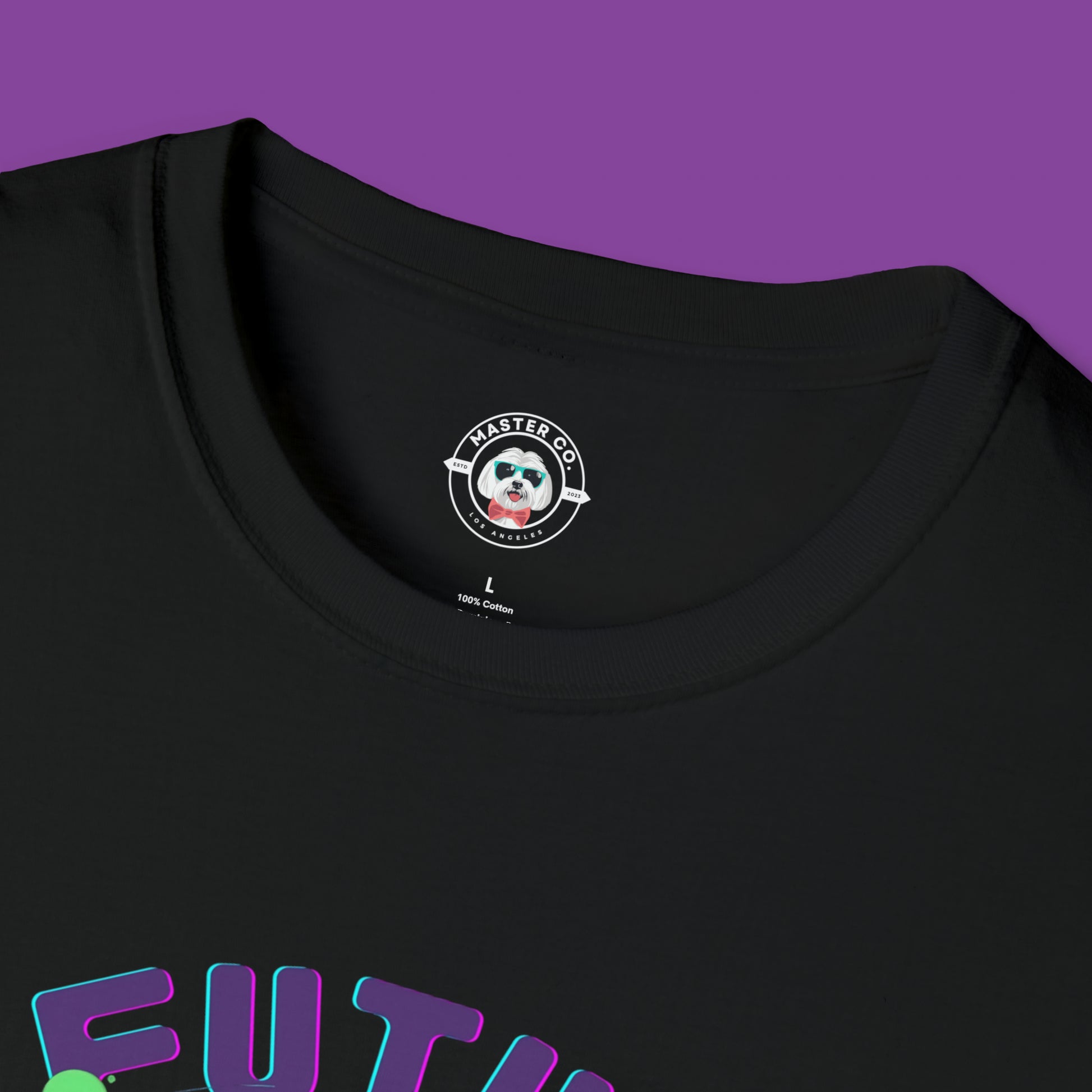 The future is canine - black tshirt mock-up Closup