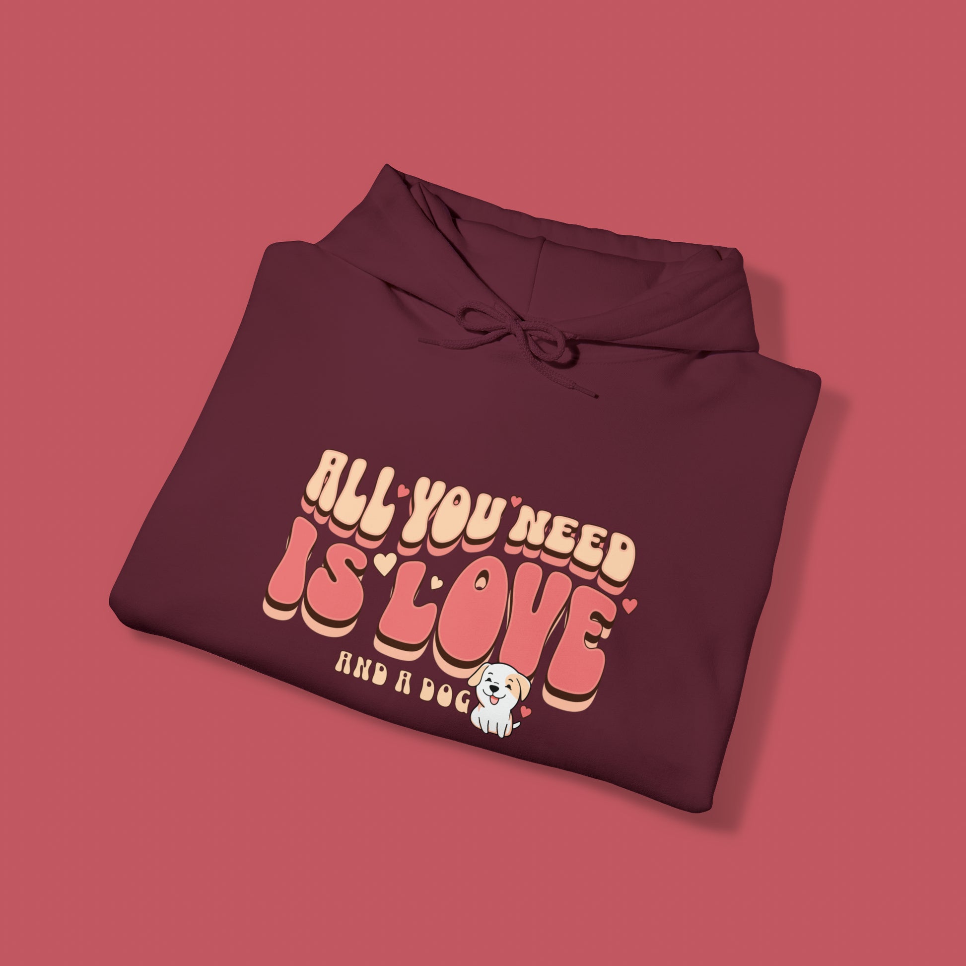 All you need is love and a dog - dog lovers maroon hoodie mockup 