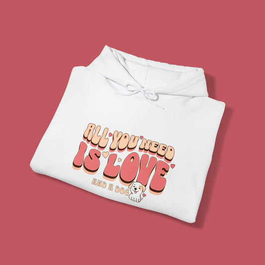 All you need is love and a dog - dog lovers white hoodie mockup 