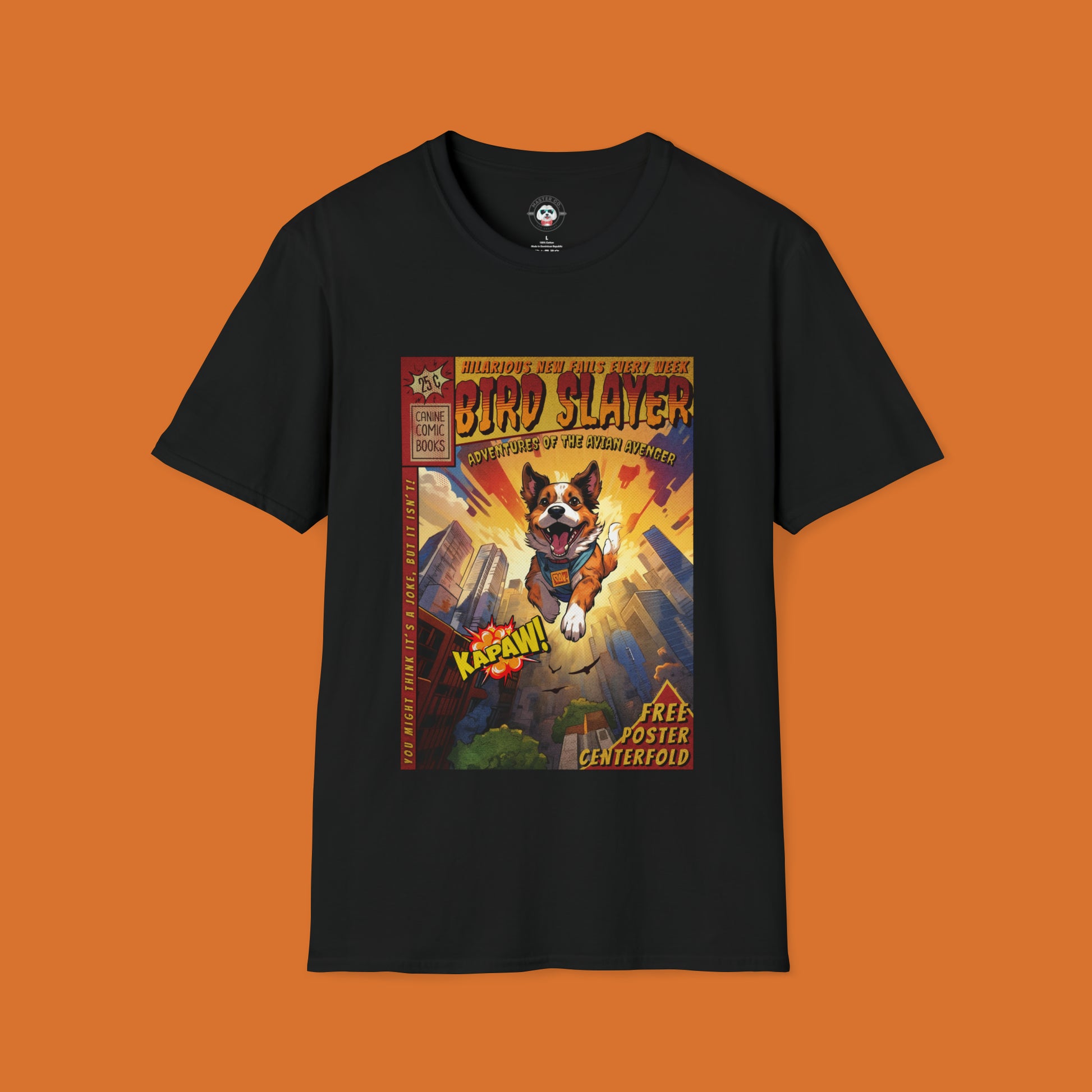 Dog super hero Comic book cover black tshirt Mockup