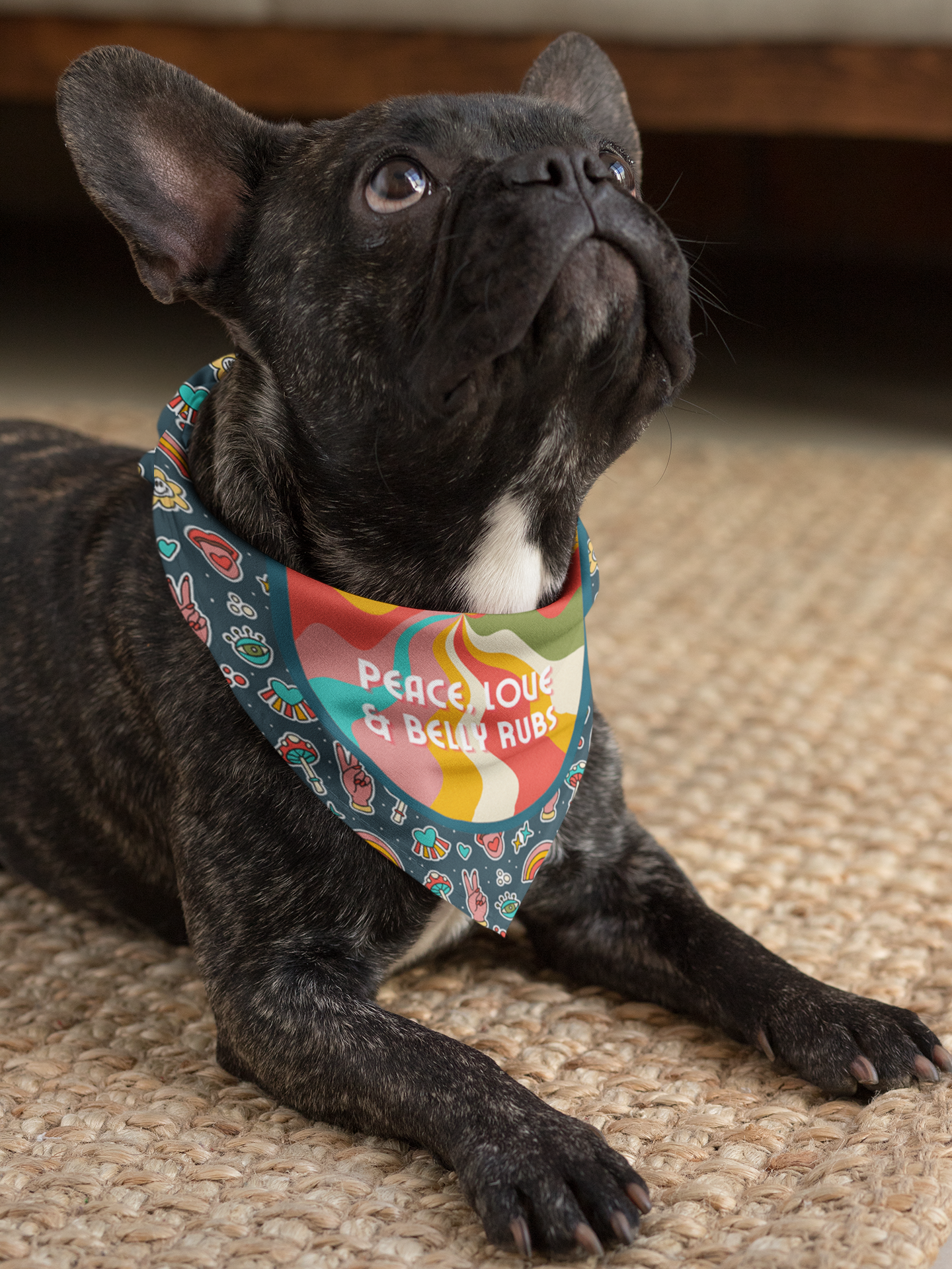 Peace love and belly rubs dog bandana French bulldog