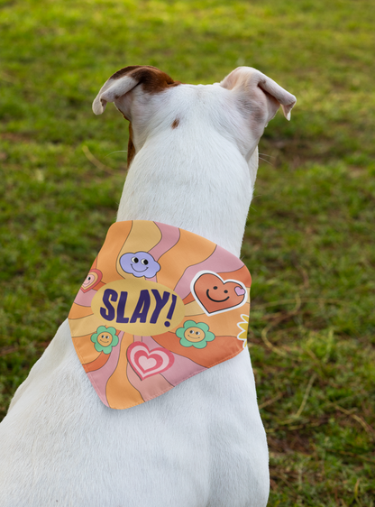 Slay dog bandana back view of dog